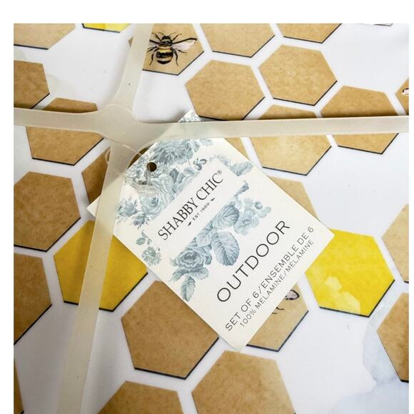 NEW Shabby Chic Set (6) Melamine DINNER PLATE 10.5" Honey Bee Hive Honeycomb NWT - Picture 2 of 6